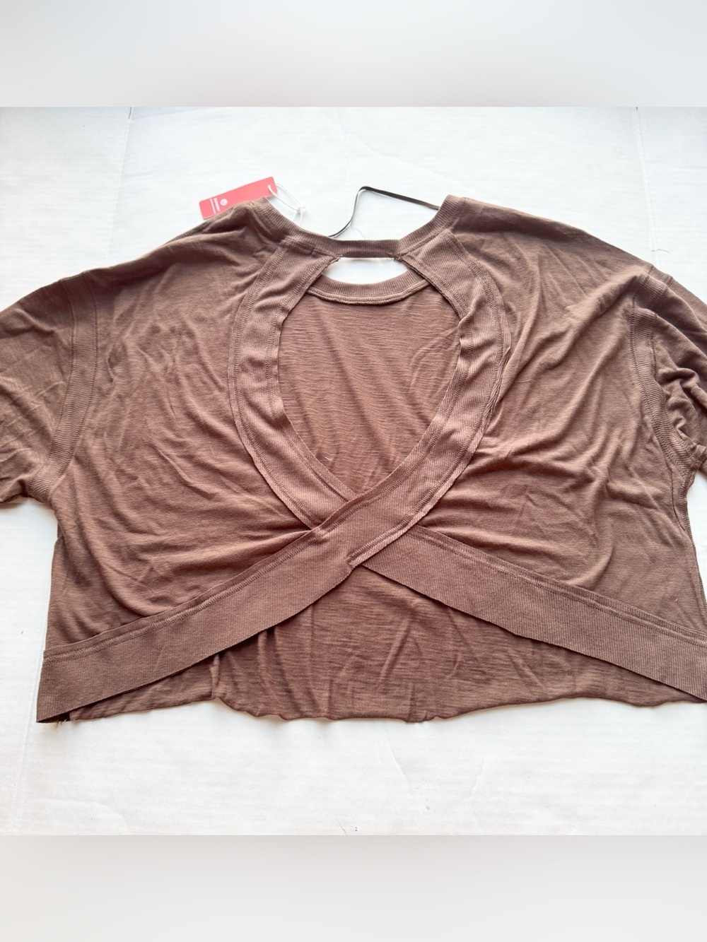 Sundry Open-Back Slub Cotton Long Sleeve Top  in Chocolate Brown NWT - Picture 9 of 16